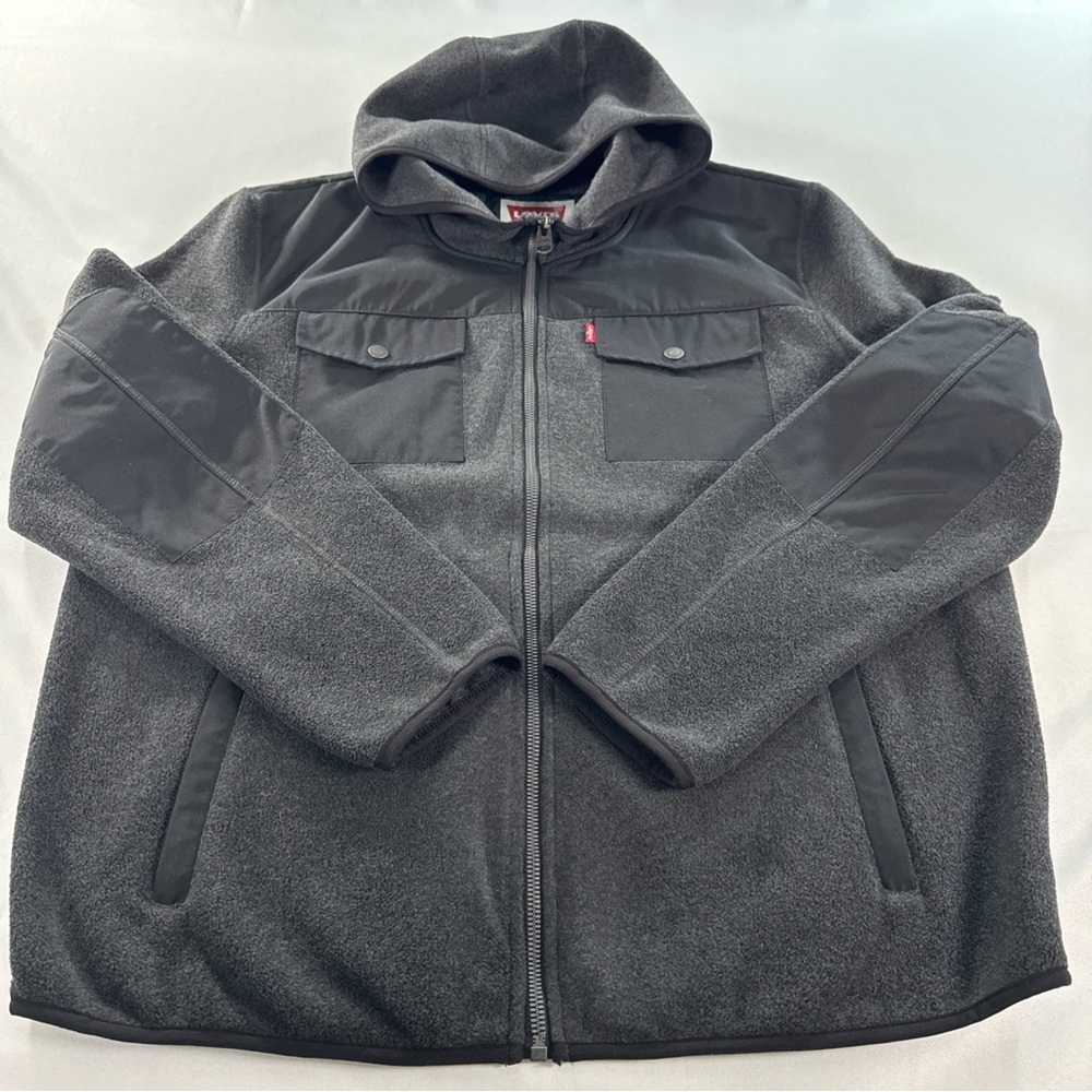 Levi's Men's XL Hooded Fleece Full Zip Jacket Charcoal Black Utility City Street